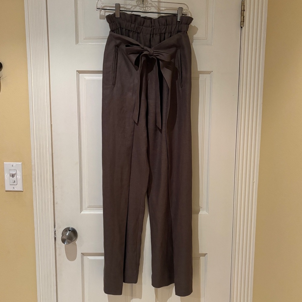 CULT GAIA - Olive Green Linen High-Rise Pants - Small - Picture 4 of 8